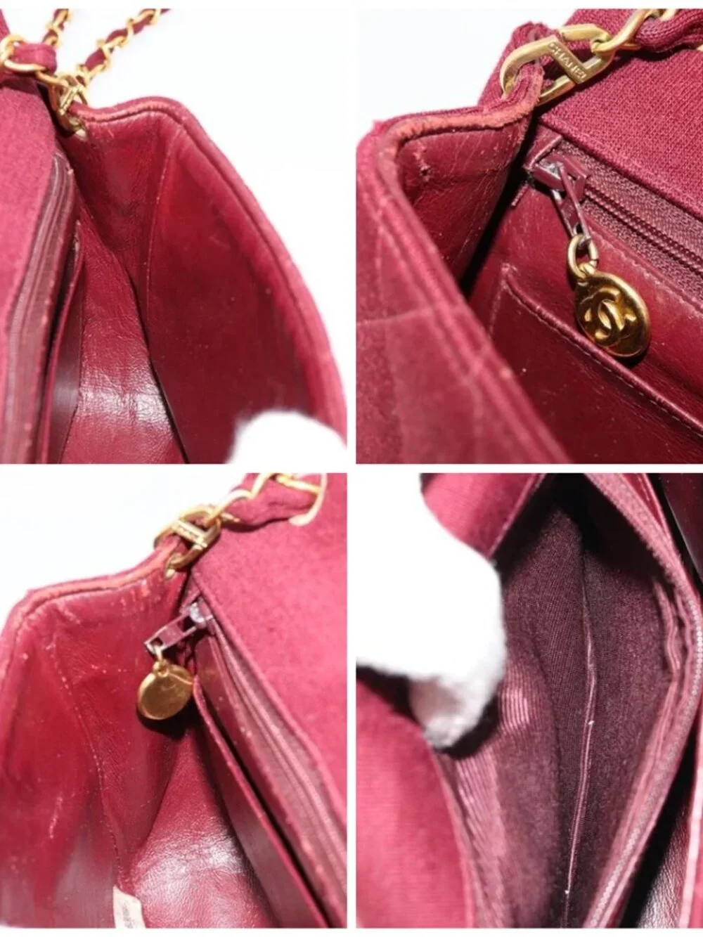 CHANEL Matelasse Chain Shoulder Bag Cotton Bordeaux Gold CC Auth 171294